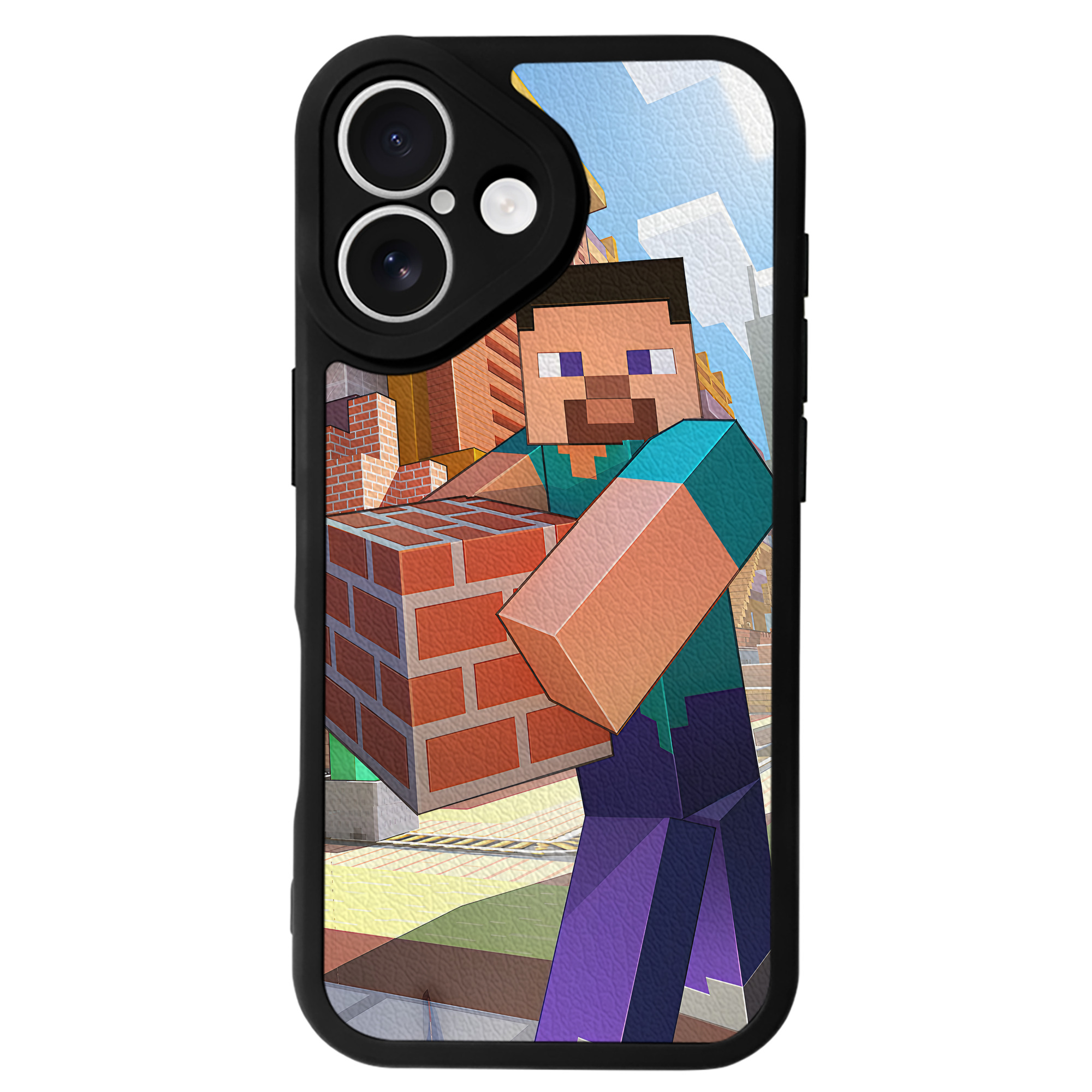 （画像用） マインクラフト ブロックの世界 Minecraft MC Block world 【iPhone 16シリーズ対応】シリコンスマホケース（レザー調） 材質：シリコン